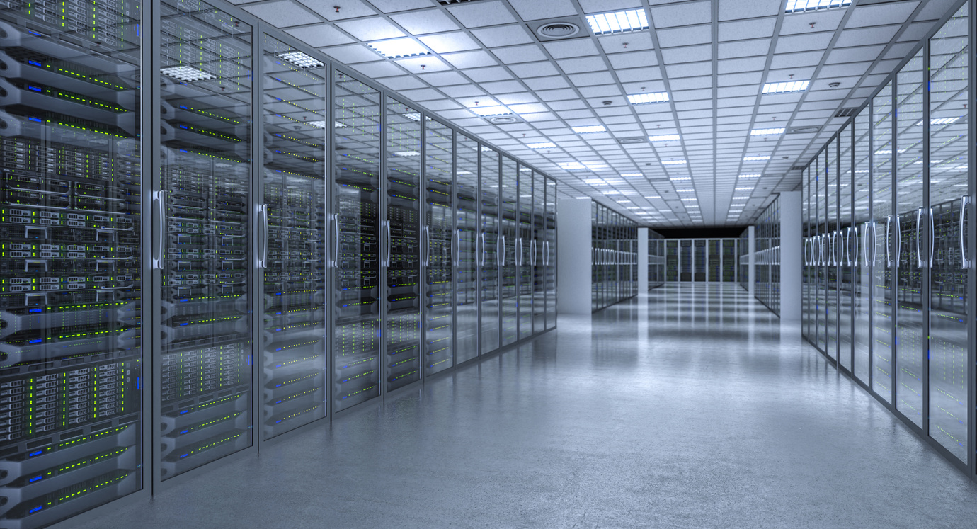 Image 3D Render of a Modern Database Server Room.